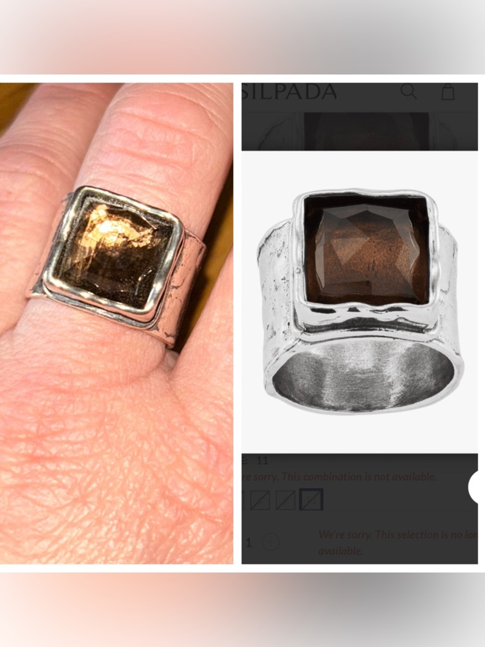 Silpada Dusk Til Dawn Sterling Silver Smoky Quartz Cocktail Ring Sz 9